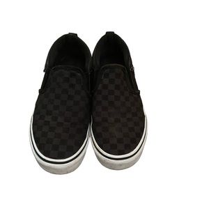 slip on sneakers checkboard black &gray kids size 7 youth